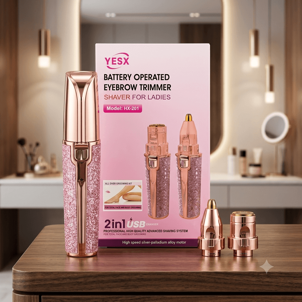 YESX HX-201 2-in-1 Rechargeable Eyebrow Trimmer & Facial Hair Shaver for Women (Rose Gold & Glitter)