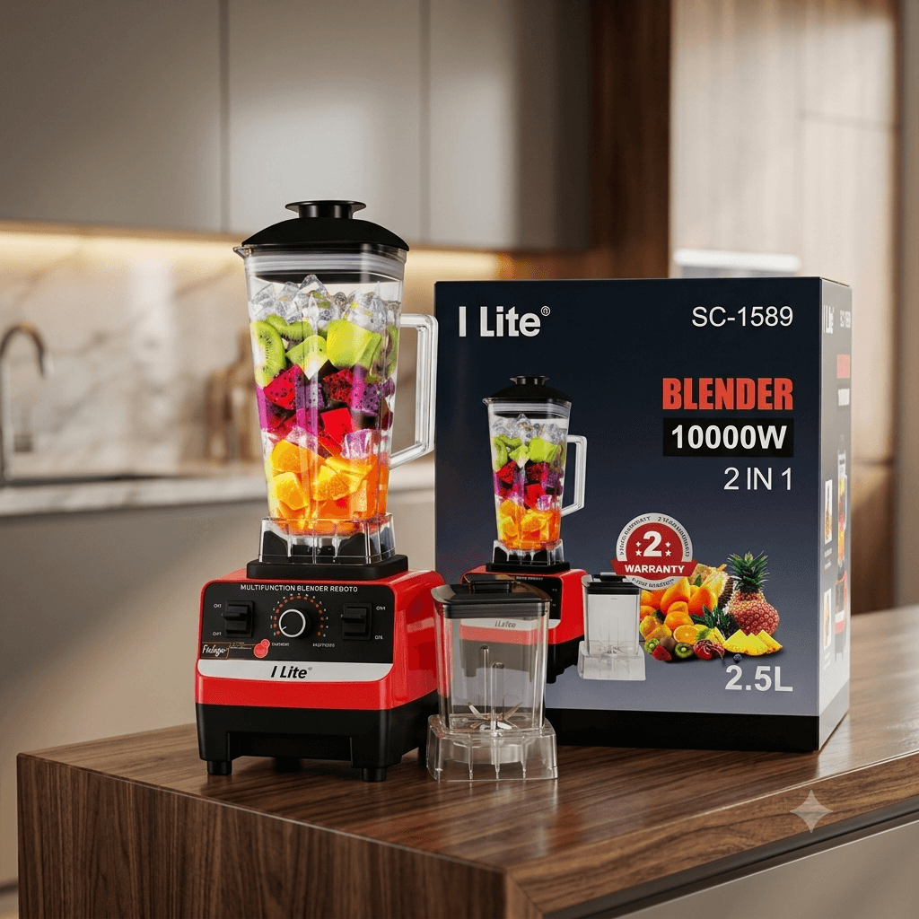 I Lite SC-1589 2-in-1 Multifunction Heavy Duty Commercial Blender – 10000W 2.5L Capacity with Grinder Jar (Red & Black)
