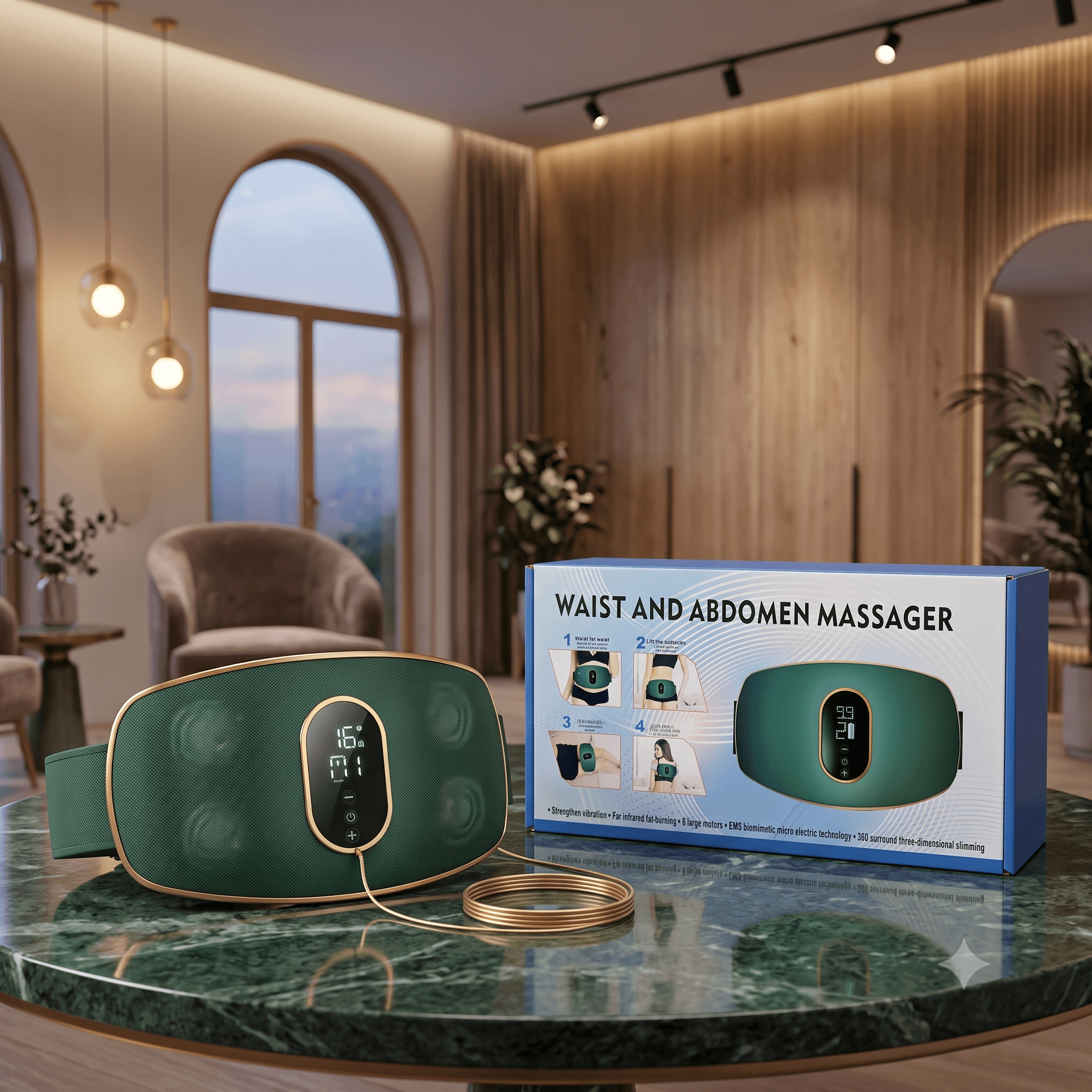 Multi-Functional Electric Waist and Abdomen Massager Belt – EMS Micro-Current & Far-Infrared Heating Vibration Belt with LED Digital Display (6 Motor System)