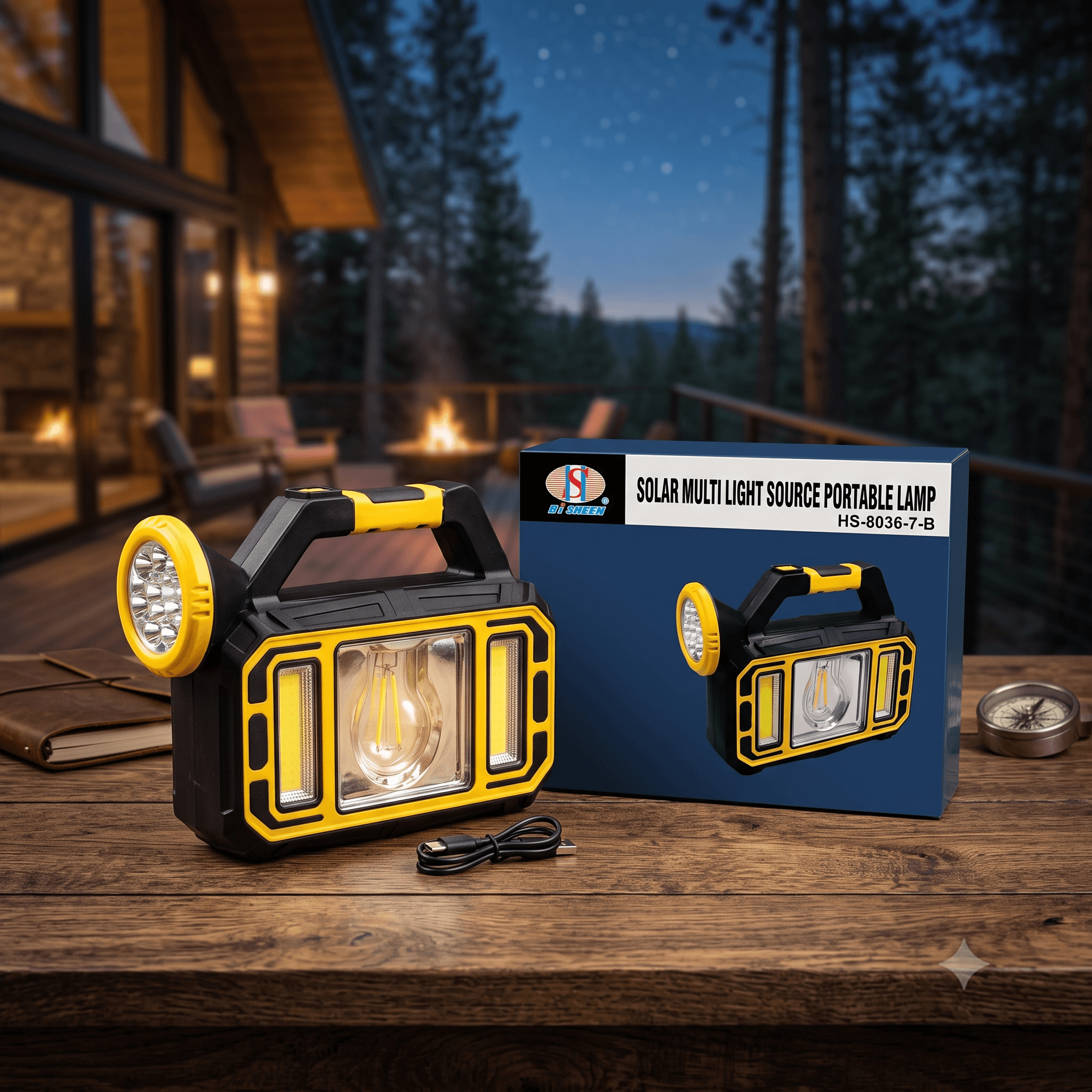Hi Sheen Solar Multi Light Source Portable Lamp – Heavy-Duty Outdoor LED Camping Lantern & Flashlight Work Light with Solar + USB Charging and 3 Light Modes (Model HS-8036-7)