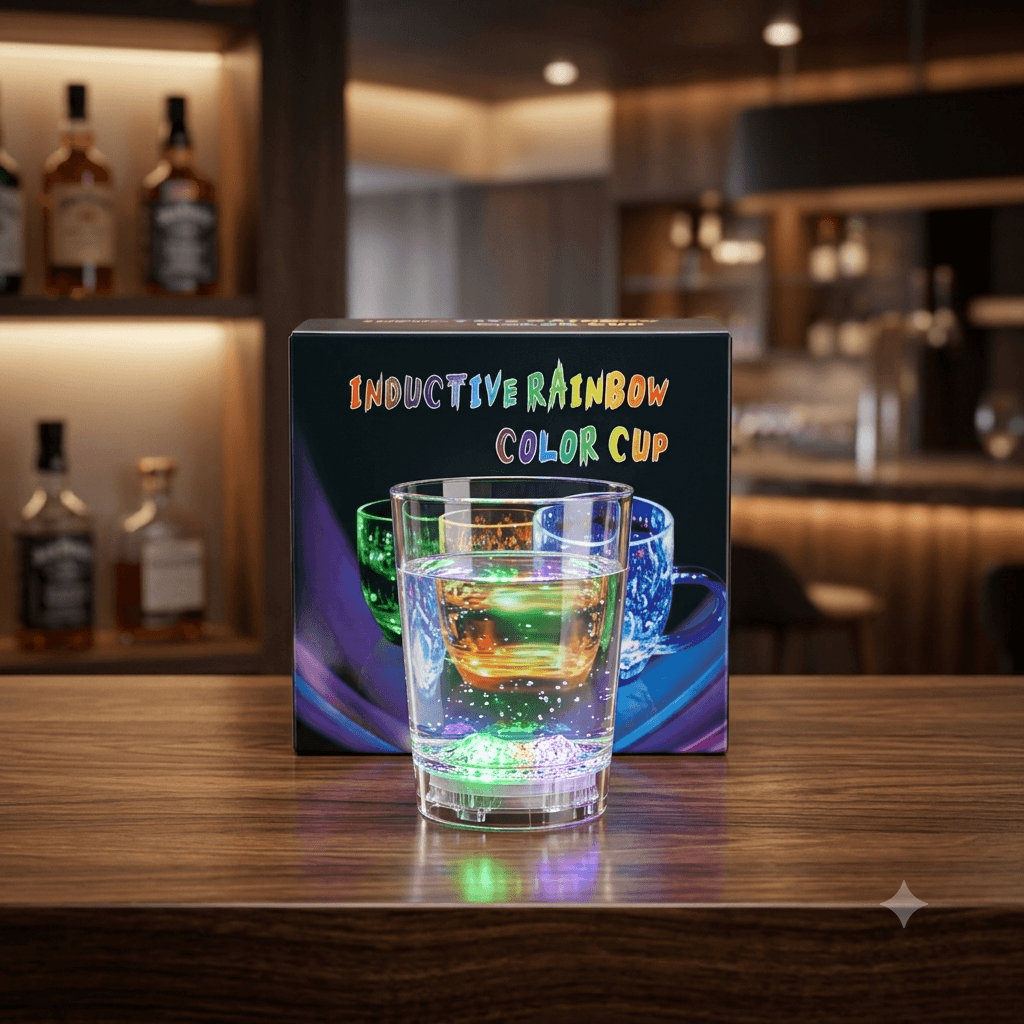 Inductive Rainbow Color LED Light-Up Mug – Liquid Activated Flash Glass for Parties & Bars