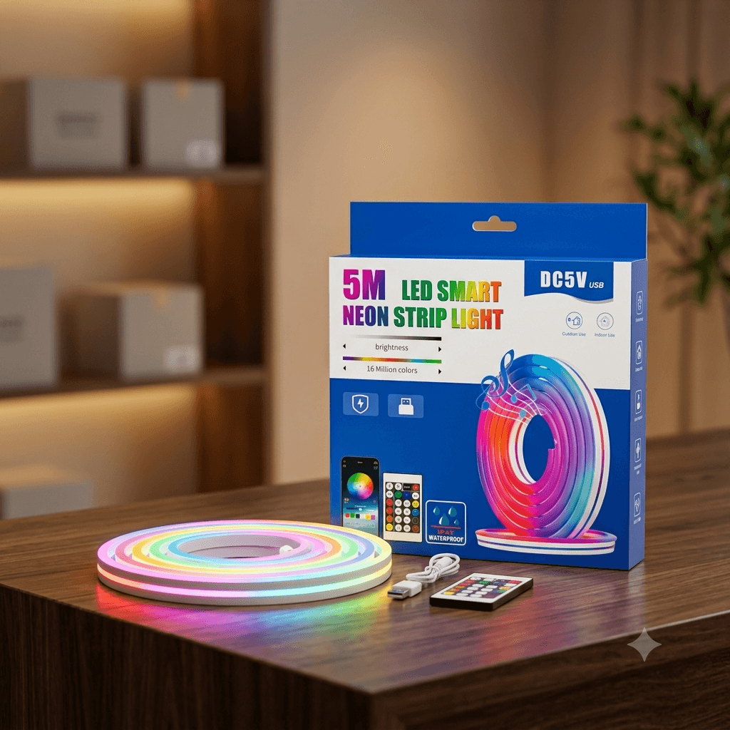 5M LED Smart Neon Strip Light DC5V USB โ RGB 16 Million Colors, App & Remote Control, IP67 Waterproof