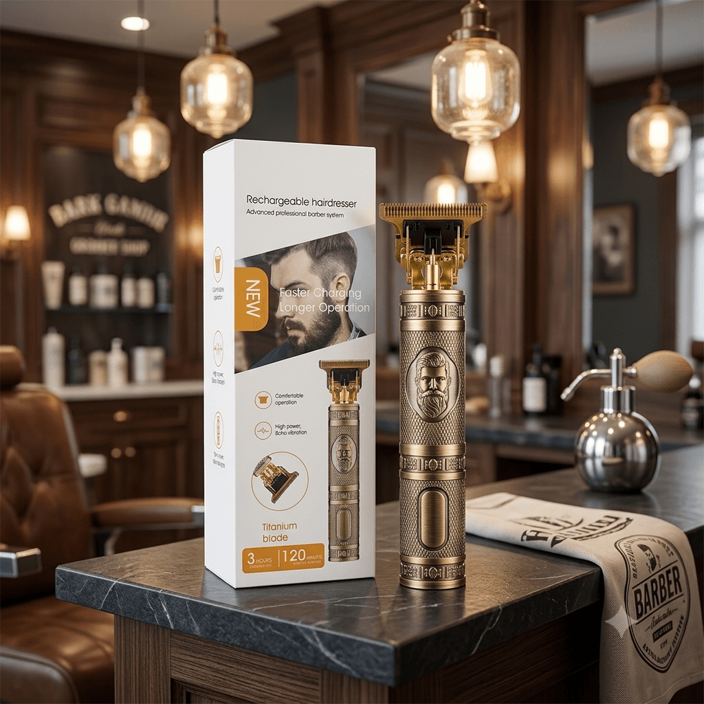 Advanced Professional Barber System Rechargeable Hairdesser β Vintage Gold Cordless T-Blade Hair Trimmer with Titanium Blade