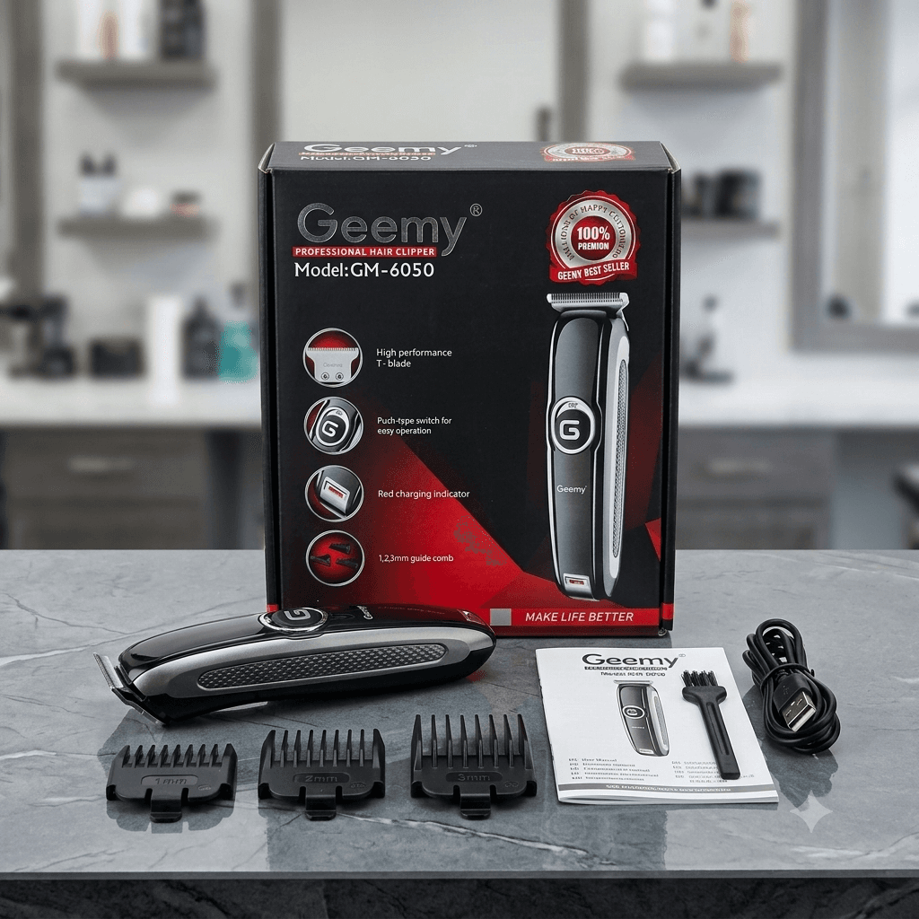 Geemy GM-6050 Professional Hair Clipper β High-Performance Cordless T-Blade Trimmer & Grooming Kit
