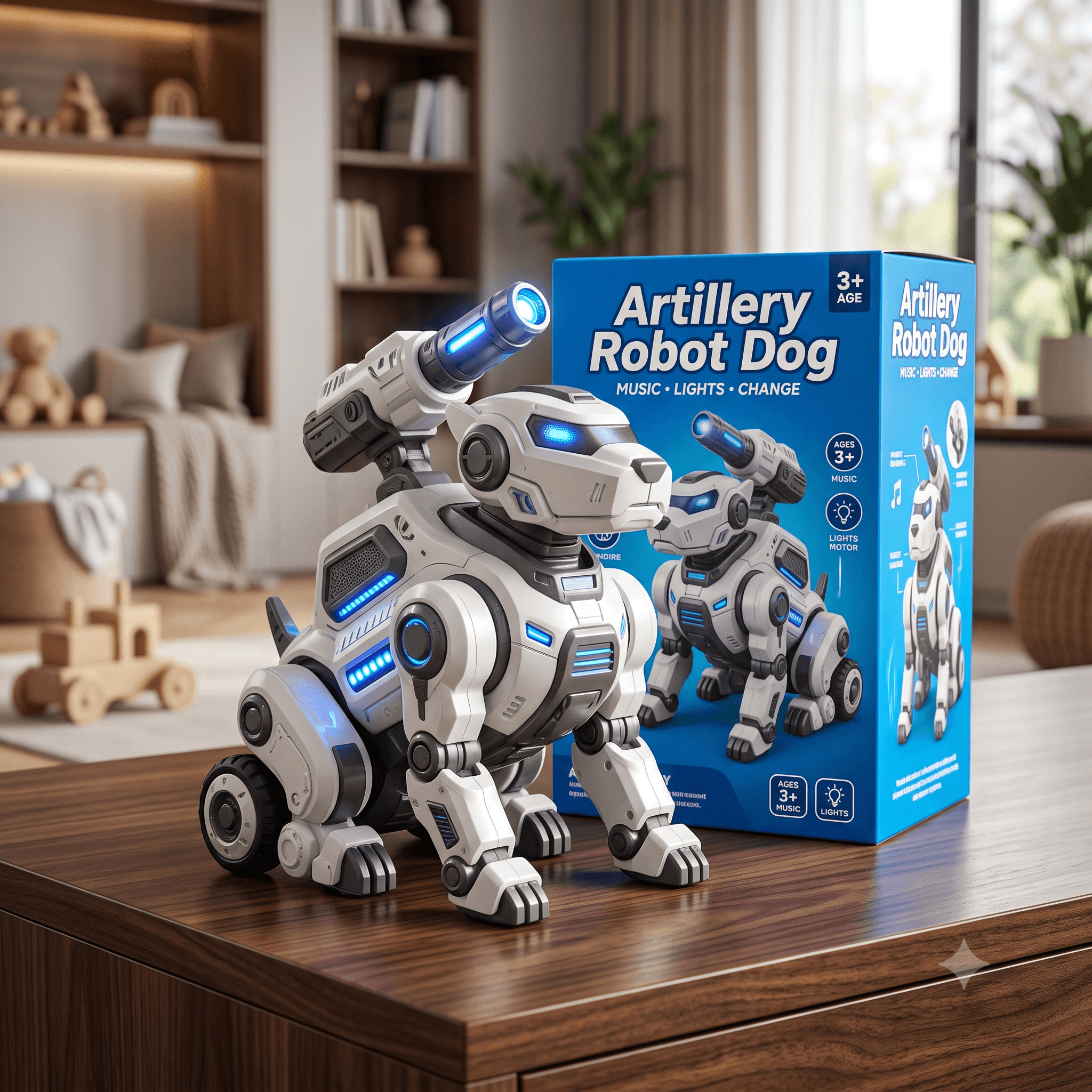 Artillery Robot Dog Interactive Electronic Toy (NO.ZR234-1) โ Electric Walking Mech Pet with Dynamic LED Lights, Music & Sound Effects for Kids Ages 3+